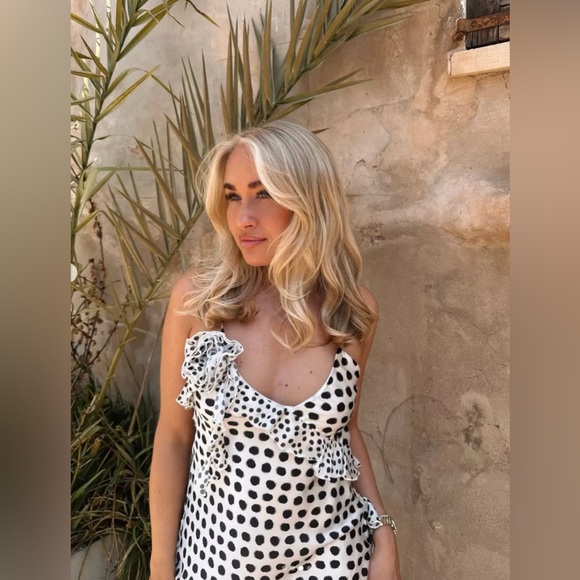 Zara RUFFLED SATIN EFFECT POLKA DOT DRESS - Picture 14 of 16